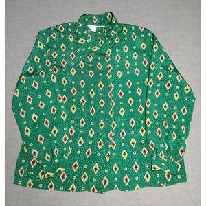 Susan Hutton Women’s 16W Vintage Long Skirt & Button Blouse Set Geometric Print